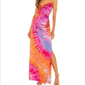 Retrofete X Revolve Marlene Dress Sunset Silk Pink Orange M
